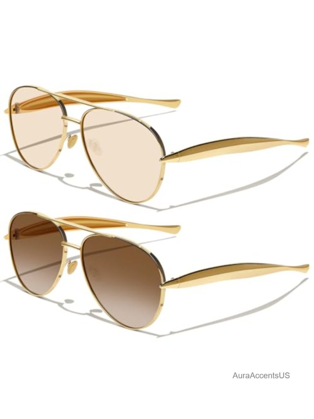 Oversized Metal Aviator Sunglasses UV400 Retro Full-Frame 2 Pack